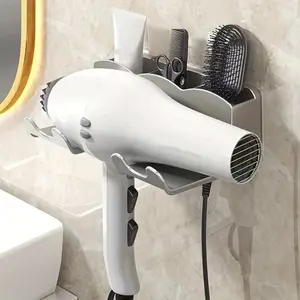 1pc Hair dryer storage rack, non perforated bathroom wall mounted bracket, bathroom air duct storage, Bathroom Organizing Accessories
