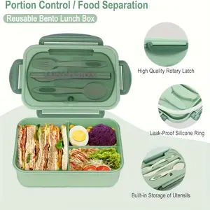 Leak-Proof Bento Lunch Box with Utensils - 3-Compartment Plastic Meal Prep Container, Microwave/Dishwasher Safe, Microwave Safe Reusable, Microwavable Bento Box, Portable Student Work Lunch Box, Personal Lunch Box, Leakproof Lunch Box (Multiple Colors)