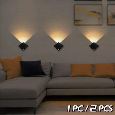 Modern Motion Sensor Wall Lamp, Indoor Wall Light, Adjustable Brightness and Color, Battery-Powered LED Night Light, LED Wall Lights, Home Lighting, Ideal for Hallway, Bedroom, Kitchen, Closet, Stairs, Interior Lights