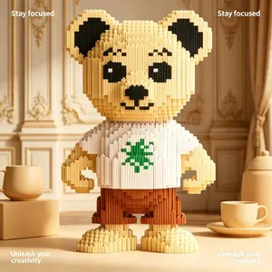 Teddy Bear Building Block Statue, DIY Craft Toy, Home Decor, Gift for All Seasons, Includes Hammer & Instructions, Enhances Creativity