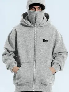 EMMIOL Unisex Balaclava Oversized Full Zip Hoodie With Built-In Wind Proof Mask Long Sleeve Pullover Sweatshirt With Pocket