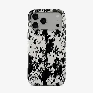Western Cowhide Print Magsafe Phone Case, Cowgirl Aesthetic Cow Print iPhone 17 Promax Case, Bold Black White Animal Print Shockproof Cover