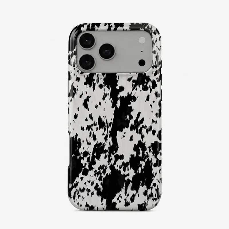 MagSafe Protective Smartphone Case for iPhone 18/17 ProMax - Western Cowhide Print, Cowgirl Aesthetic, Shockproof Protector, Customized Fade-Resistant UV Black White Animals Accessories