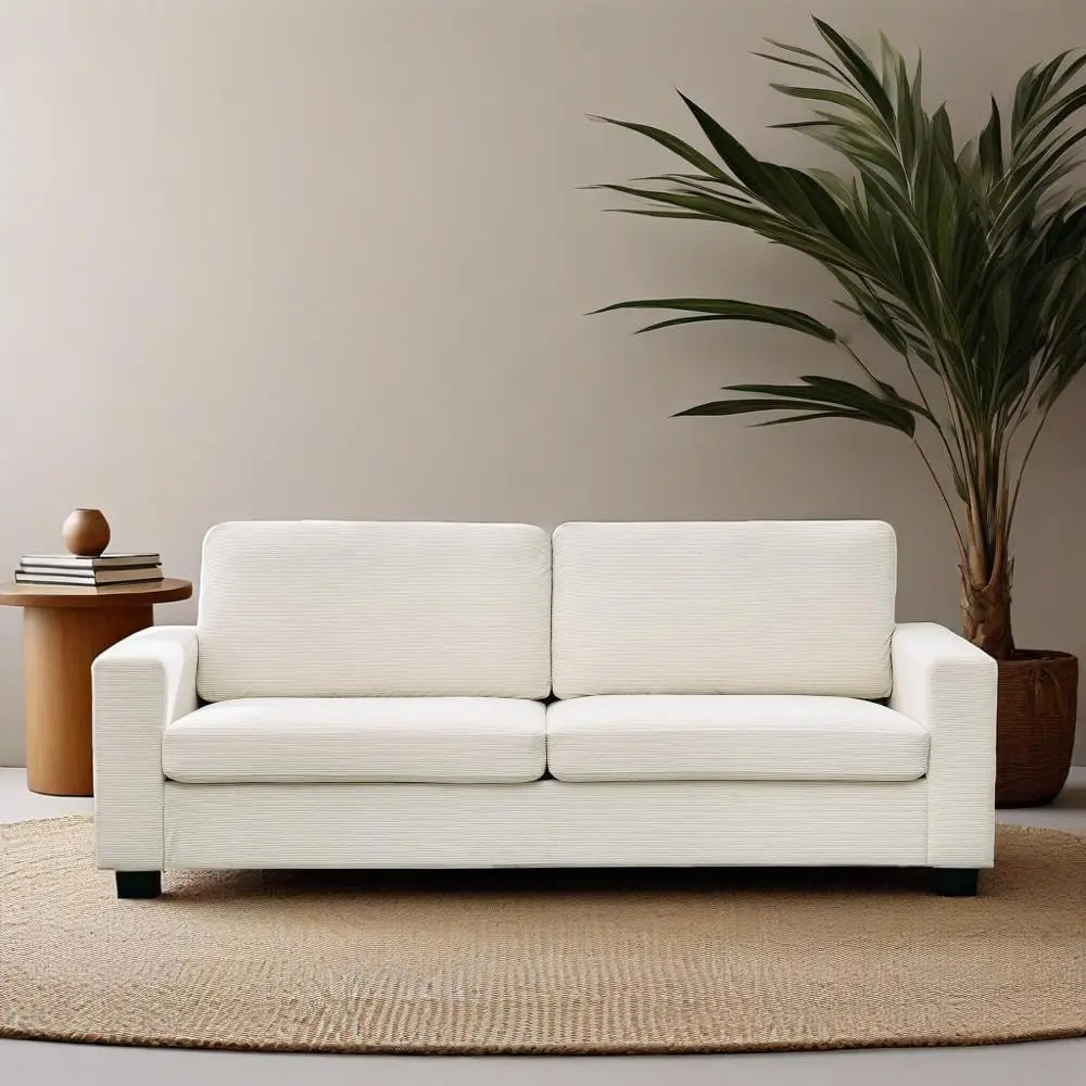 83" Modern 3-Seater Sofa,Tufted Teddy Velvet Corduroy Couch in Beige with Plush Cushions & Sturdy Hardwood Frame