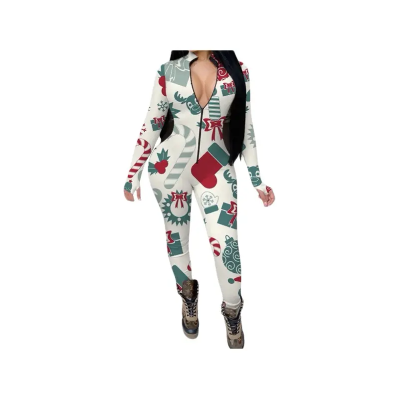 White jumpsuit with Christmas design Womenswear Rompers