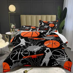 2D Print Basketball Pattern Bedding Set, Soft Bedding Sets, Soft Breathable Polyester Fabric, All-Season Use, Includes 1 Fitted Sheet + 2 Pillowcases