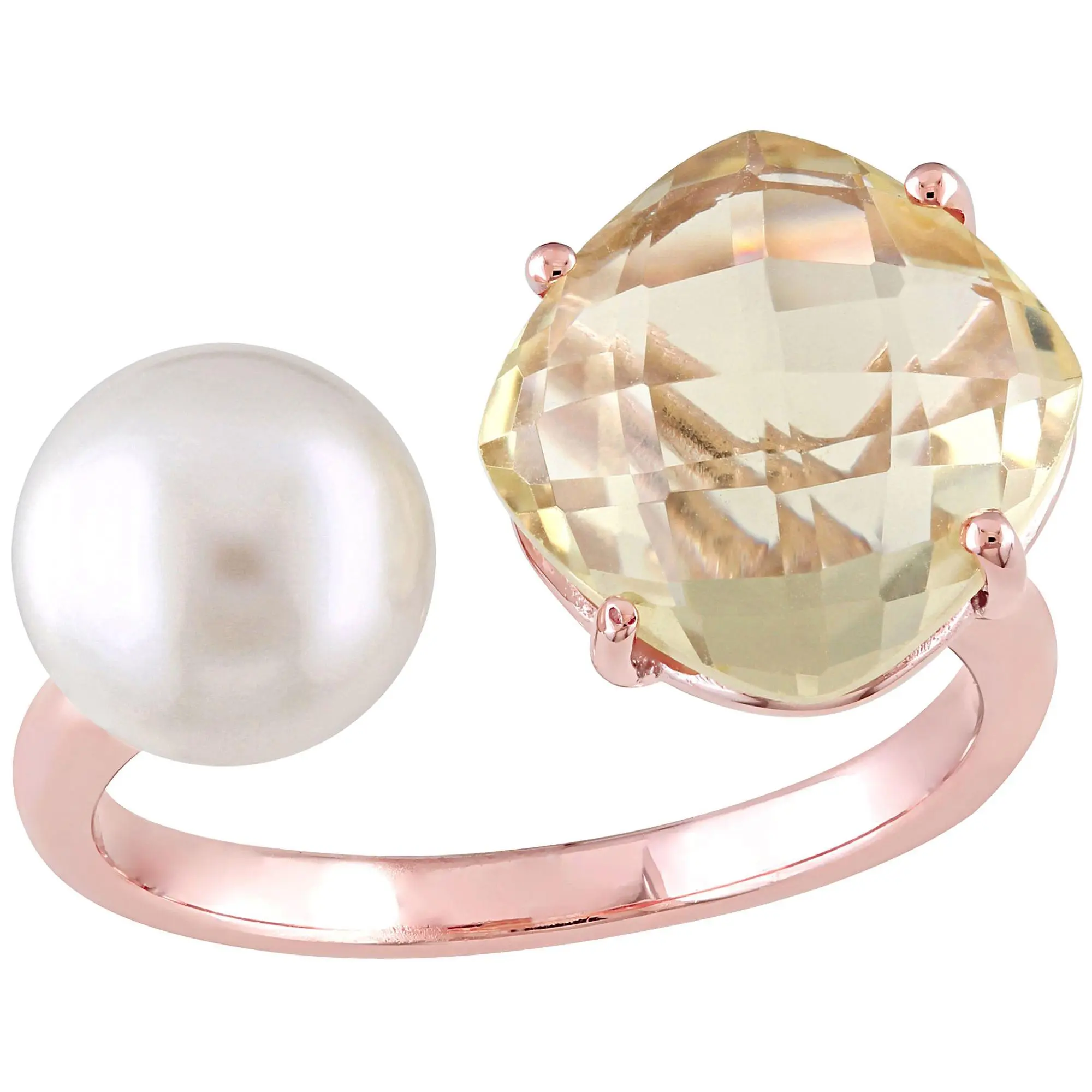 Affinity Cultured Pearl & Lemon Quartz Cuff Rin g, Sterling