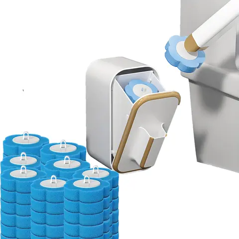 Wall-Mounted Disposable Toilet Brush Complete Kit - 1 Wand+18 Refills, Space-Saving Holder, Storage Caddy, Bathroom Cleaning Products Kit for Busy Households Daily Maintenance