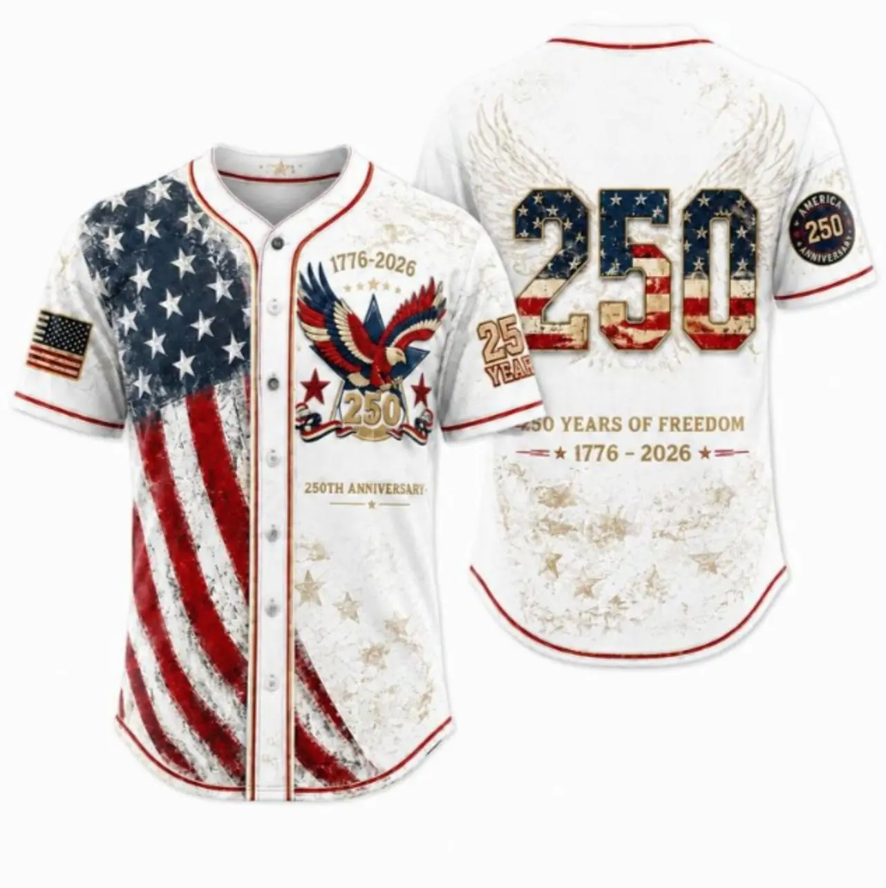 America 250th Anniversary Baseball Jersey, USA Jersey, 1776 2026 Patriotic Shirt, 4th of July Gift, Freedom Jersey Comfortable to wear, a must-have for game days and holidays