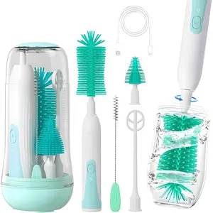 Electric Bottle Cleaning Brush, Baby Bottle Brush Cleaner, Water Bottle Cleaning Kit, Nipple Brush,Straw Cleaner Brush, 360° Rotation, Silicone Material, Waterproof,6 Packs Set for Newborns,Perfect Essentials for New Parents