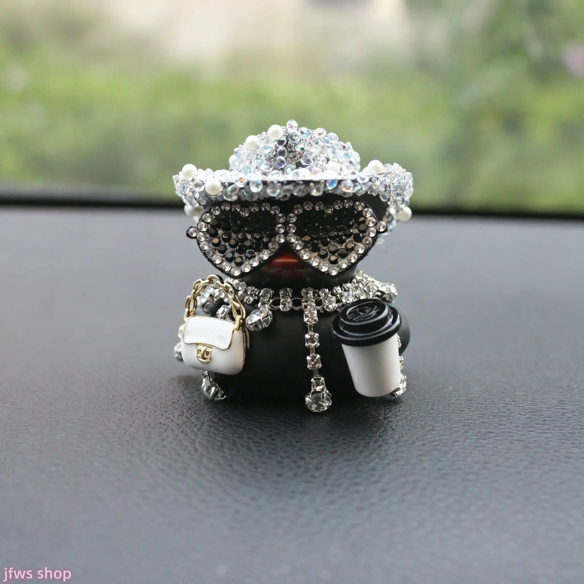 2026 New Fashionable Shiny Black Duck Car Center Console Ornament Get Rich Duck Series Bling Diamond Accents Cute Car Interior Decoration Hot Trendy Auto Accessory for Women & Men Daily Driving homedecor