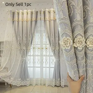 1pc Floral Embroidered Curtain, Modern Window Curtain, Window Drapes for Home Living Room Bedroom, Home Decor, Room Decor, Home Decoration Curtain