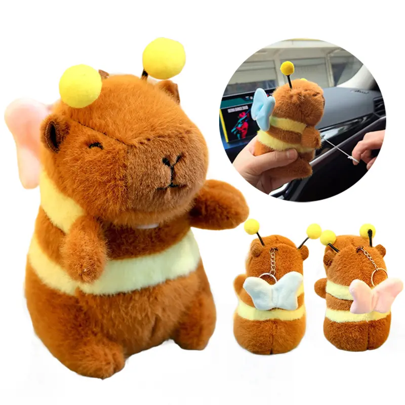Cute Animals Stuffed Toy Set - 13cm Blue Wing Butterfly Plush, Wind-Up Bee-Capybara Plush Keychain, Unisex Backpack Pendant, Giftable Toy for Cartoon Animal Lovers