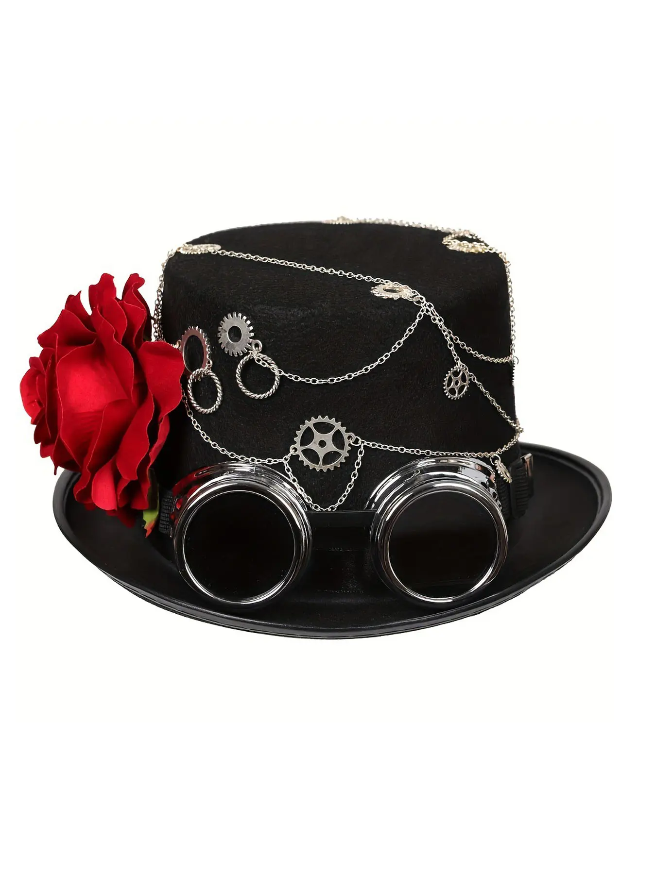 Steampunk Victorian Goggle Hat with Rose & Feather - Vintage Gothic Fedora for Cosplay, Masquerade Parties & Costume Accessories
