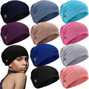 10 Pieces Soft Bouffant Caps with Buttons, Gourd-Shaped Caps, Stretch Bouffant Hats, Unisex Elastic Headband Turbans with Ear Loop Holders, Multicolor