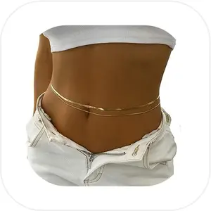 Women Bikini Double Thin Waist Chain Jewelry Summer Beach Multi-layer Body Belly Chain Simple Metal Link Layered Waist Body Chain