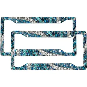 2 Sets Bohemian Silver Grey Turquoise Blue Premium License Plate Holder - Car Truck SUV Front and Rear Bracket for Enhanced Night Vision 4 Holes ﻿