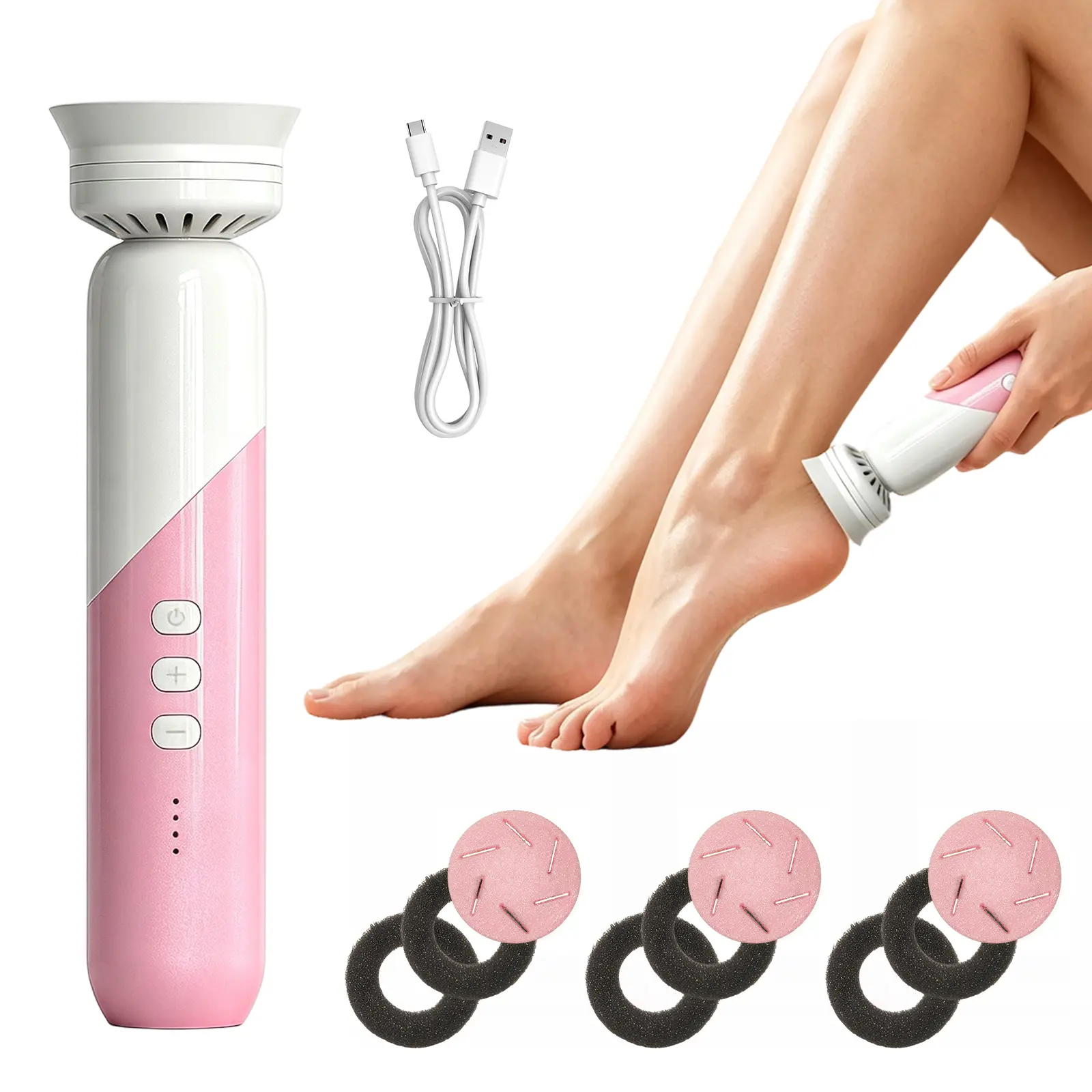 Electric Foot Callus Remover - Rechargeable Pedicure Tools for Feet Hard Skin, Waterproof Electric Foot File with Replacement Roller Heads for Foot Care