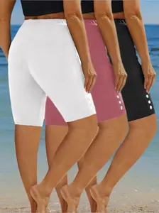 3-Pack Women's Cycling Pants Sports Running Tight Yoga 5-Panel Shorts with Button High Elasticity Workout Leggings Versatile Everyday Wear Summer Apparel