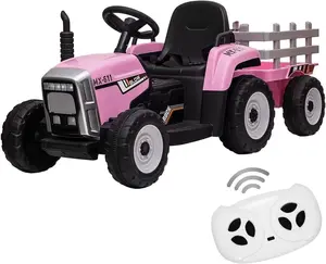 12V Ride on Tractor with Trailer & Remote Control,Speed Up to 5mph, Toddler Electric Vehicle Car with LED Headlights,2+1 Gear Shift,MP3 Player,USB for 3-6 Years Kids (35W,EVA Tire,Pink)