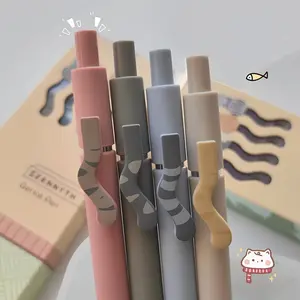 Cute Cat Tail Click Pen Set, 0.5mm Water Pens, Creative Writing Pens, Student Office Learning Supplies, 4 Pieces