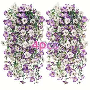 4-Pack Realistic Hanging Flowers Artificial Plants, Lifelike Artificial Flower, Realistic Faux Flowers, Vibrant Colors, Silk Viola Fake Flowers with Eucalyptus Leaves, UV Resistant, Home Garden Decor