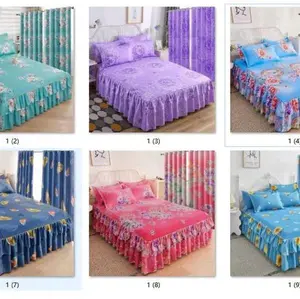 7 pcs Bed Quilts with Elegant Rose Design and Ruffled Skirt for Cozy Bedroom Decor