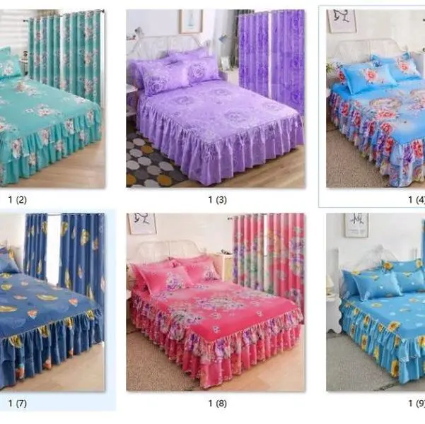 7 pcs Bed Quilts with Elegant Rose Design and Ruffled Skirt for Cozy Bedroom Decor