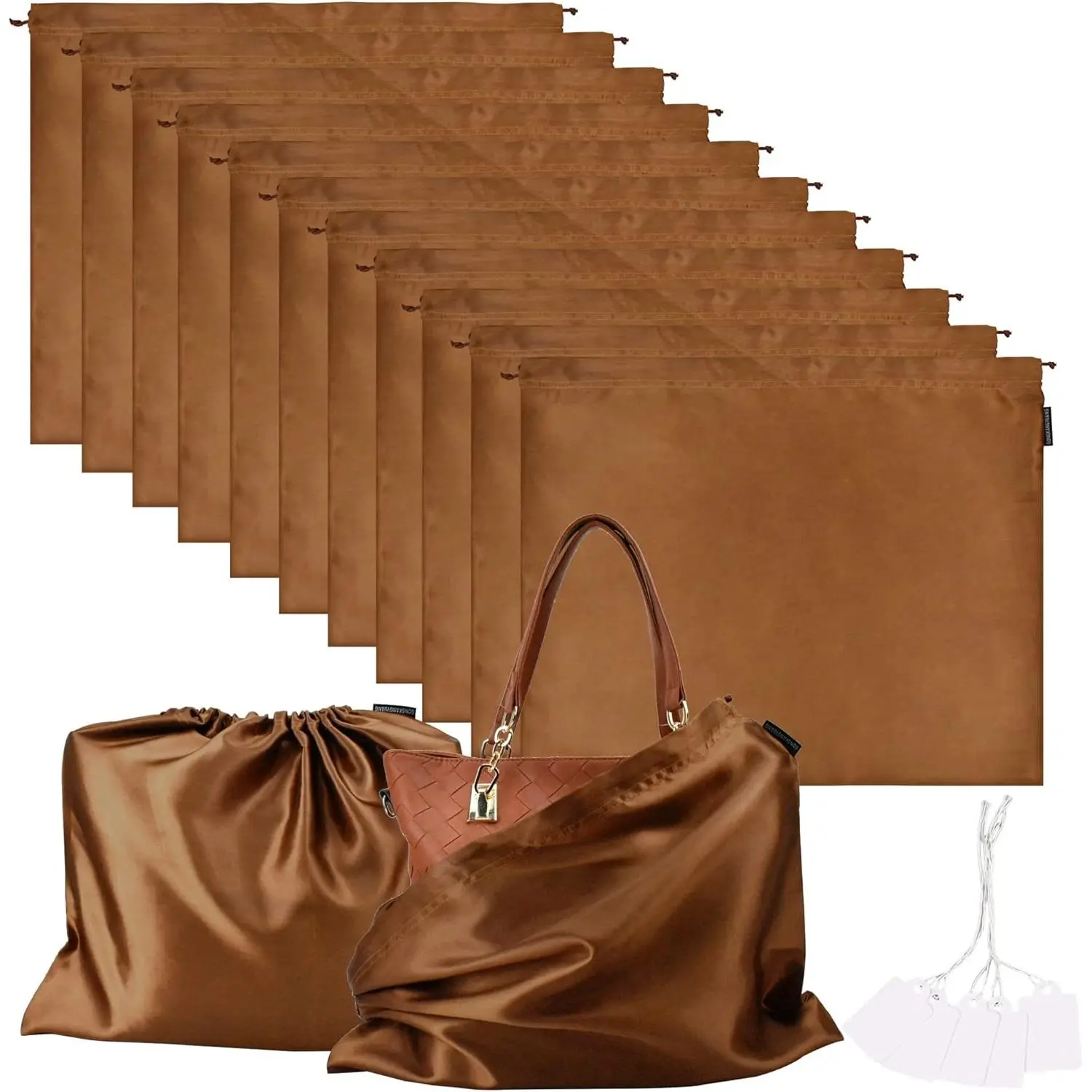 10 Pack Dust Bags for Purses and Handbags, Silk Dust Cover Storage Bag with Drawstring Travel Storage Pouch for Handbag Purse Shoes Boots (Brown, 19.6 x 15.7 in)