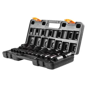 fathersdaygift VEVOR Impact Socket Set 1/2 Inches 19 Piece Impact Sockets, Standard Socket Assortment, 1/2 Inches Drive Socket Set Impact Standard SAE (3/8 Inches to 1-1/2 Inches) 6-point Hex Sockets