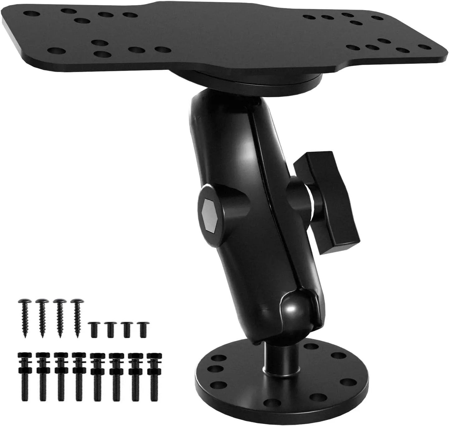 S108 Durable Aluminum Alloy Fish Finder Mount Base - 5.4" Dual-Purpose Kayak Accessory with Rectangle & Round Plates, 360° Rotate Function, Strong Stability for Garmin, Lowrance, Radios