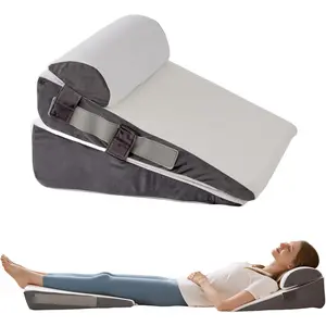 3Pcs Wedge Pillow Set for After Surgery Acid Reflux Relief Adjustable Bed Wedge Pillows for Sleeping Anti Snore Memory Foam Triangle Pillow for Back Neck Shoulder Pain Relief White Grey