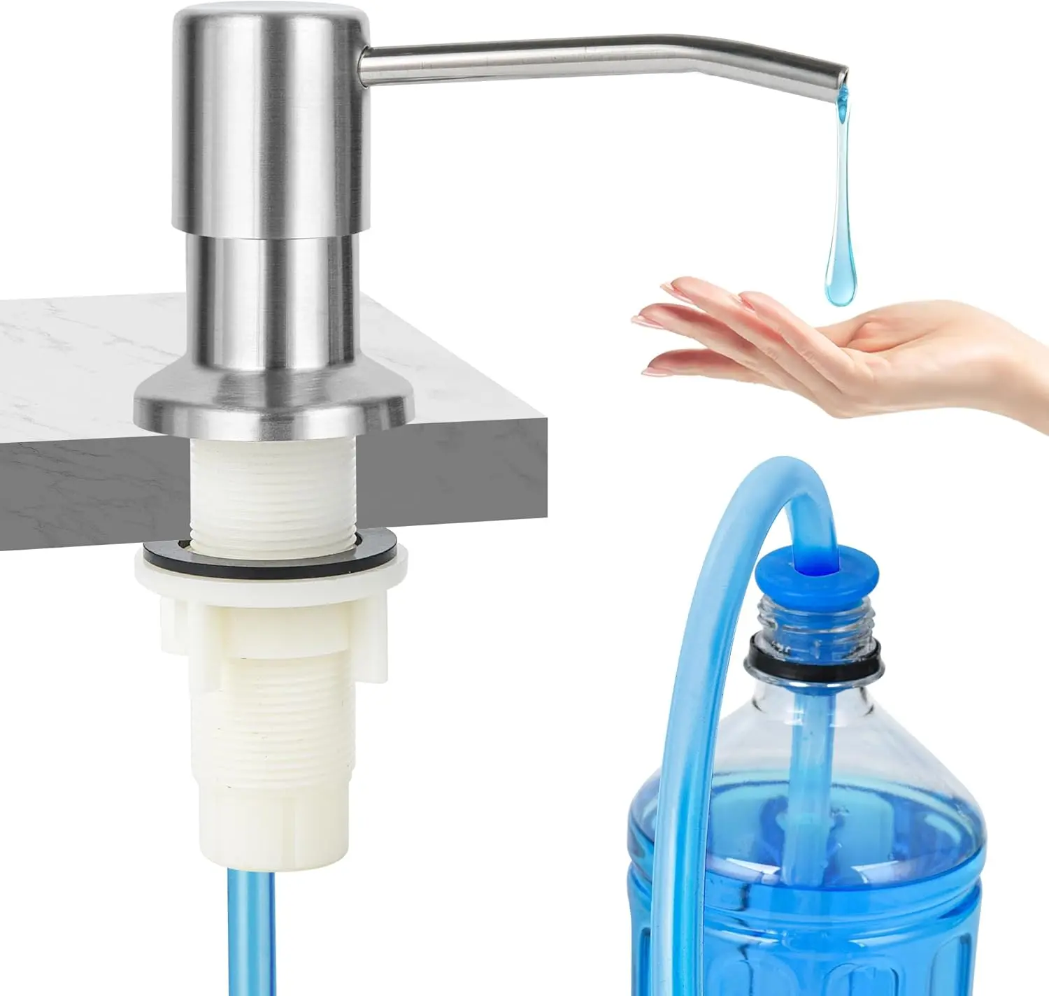 Sink Soap Dispenser Replacement Tube Kit, 47 Inch Hose with Check Valve to Prevent Backflow, Universal Countertop Soap Dispenser Parts, Kitchen Sink Accessories