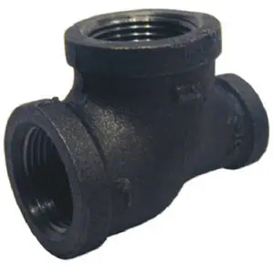 212 MAIN Pannext Threaded Fit Reducing Size Pipe Tee, B-RT21007 Model, 1 x 0.75 in. Black Threaded Joint Pipe Tee
