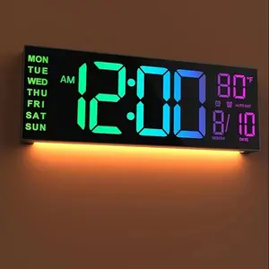Large Digital Wall Clock with Remote Control, Dual Alarm, RGB Colors, Adjustable Brightness, Home Decor, 40.64 Cm Diameter, Creative Decorative Clock