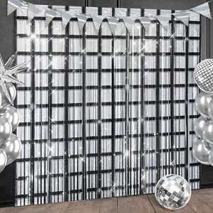Disco Party Backdrop Decorations, 2 Pack Black &  Foil Fringe Curtains for Disco Theme Party Photo Booth Background for 70s 80s Birthday, Graduation & Dance Decorations