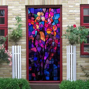 2pcs   Stained Glass Style Flower Wall Stickers Creative Art Decorative Decals Self Adhesive Removable Window Stickers for Living Room Bedroom Doors Windows Home Decor Modern Simple Colorful Glass  C