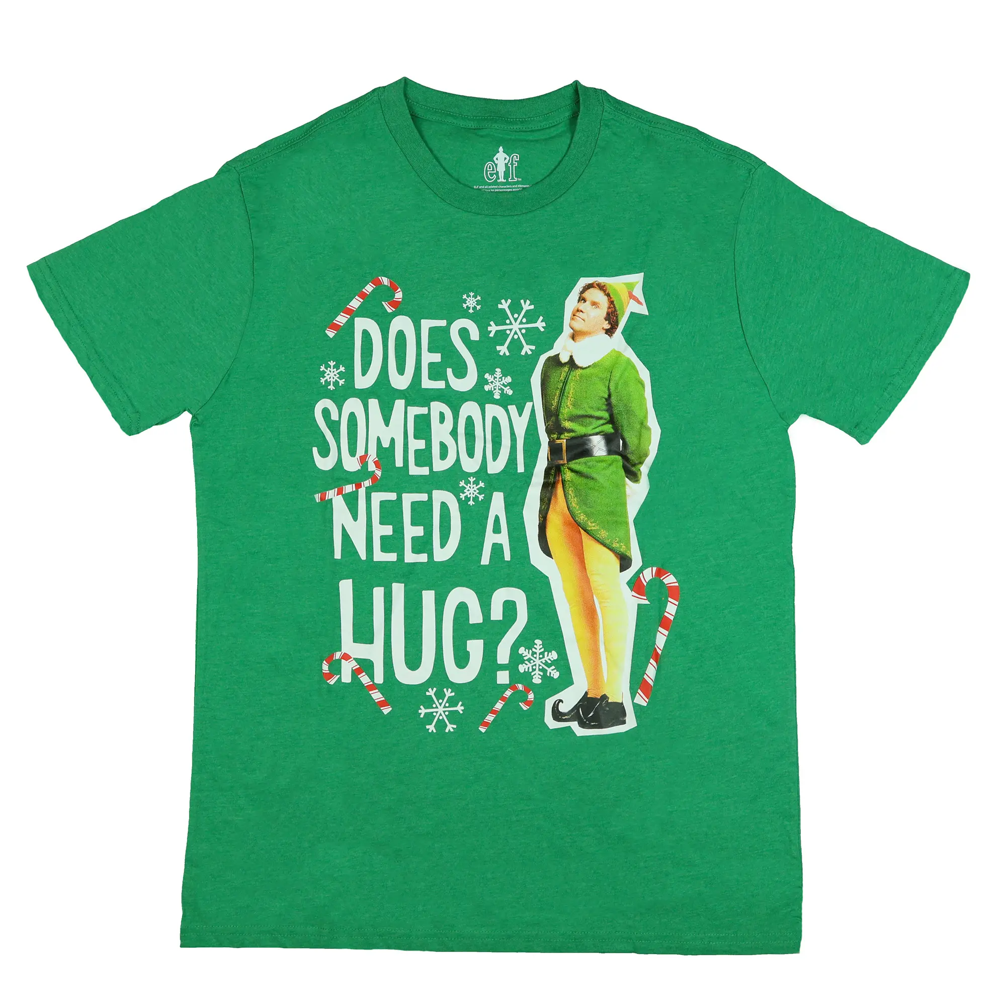Men's Elf "Does Somebody Need a Hug" T-Shirt with Buddy the Elf Graphic, Soft Breathable Fabric, Menswear Outfits Essential