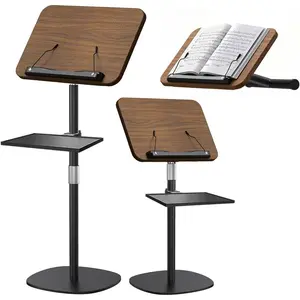 2-in-1 Wooden  Stand, Floor & Tabletop Sheet  Stand with Page Clips & Tray, 16.5"-51" Adjustable Height, Ideal for Violin, Guitar, Conductors & Classroom (Walnut Effect)