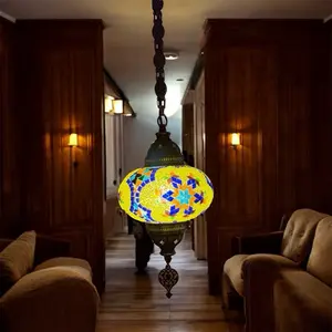 Antique Nickel Star Multicolor Turkish Handmade Pendant Mosaic Lamp with Vibrant Mosaic Design and Elegant Nickel Finish