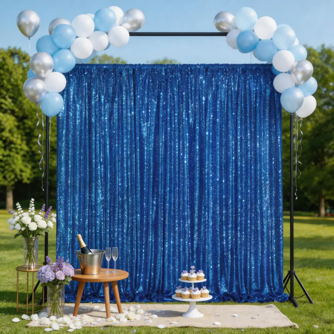 Royal Blue Sequin Backdrop Curtain 1 Pack 7x7ft for Father’s Day BBQ Wedding Photography Birthday Halloween Christmas Decor