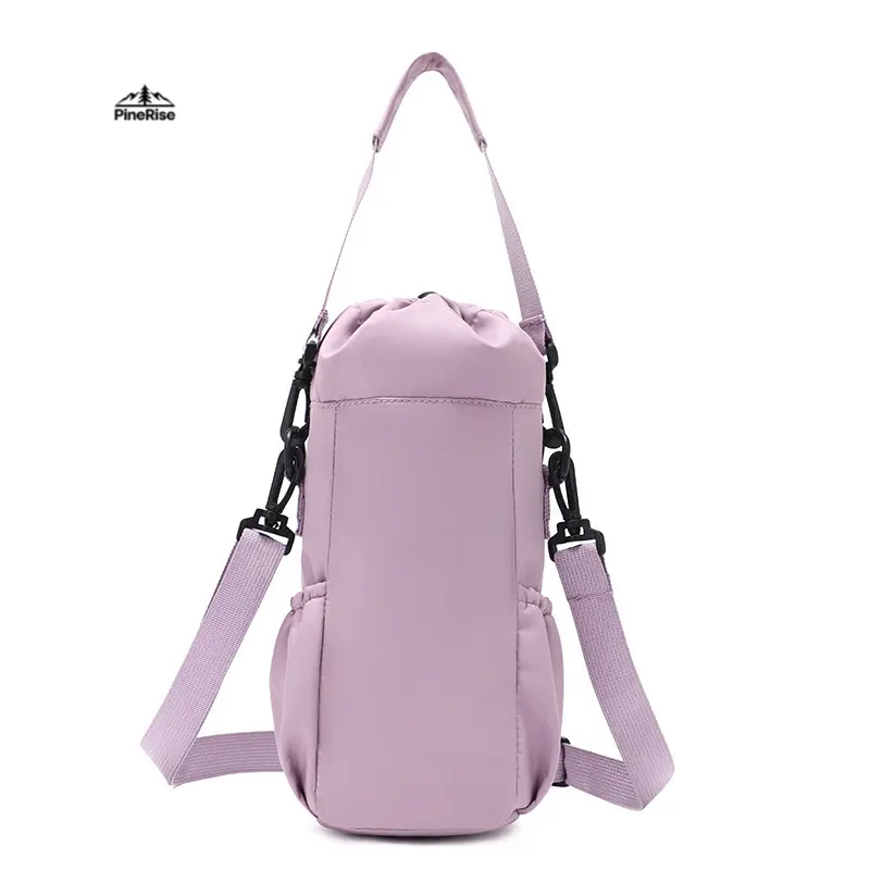 PineRise Linen Twill Insulated Water Bottle Shoulder Bag - Crossbody Pouch, Heat Resistant Cup Sleeve, Hands-Free Carry In-Stock Travel Accessory