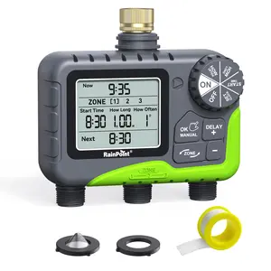 RainPoint 3 Zone Hose Timer for Garden Irrigation - Brass Inlet, IP65 Waterproof, Programmable Water Timer with Auto/Manual/Rain Delay, Large LCD Display
