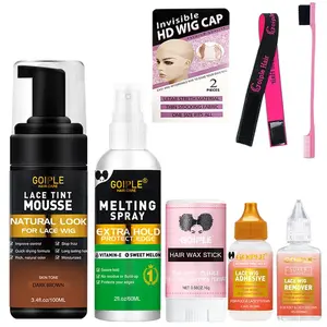 Lace Melting Spray Styling Set for Beginner, 1 Set Lace Tint Mousse &  Melting Spray &  Wax Stick & Wig Glue & Wig Glue Remover & & Wig Cap & Edge Control Brush & Lace Hair Ties Wig Tool