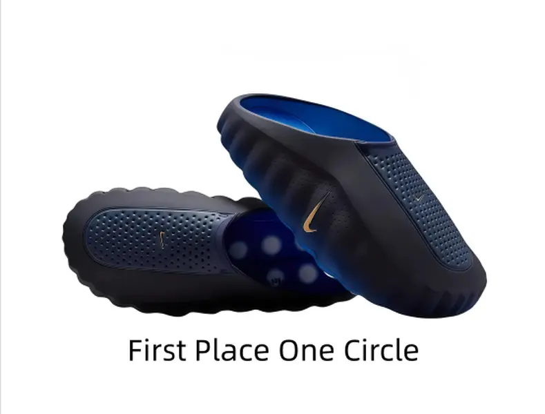 Edgy all-black slides with hidden blue accents