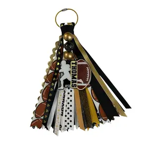 Customized Football Player Ribbon Bag Tag Keychain – Personalized Spirit Charm with Name - Football Gift - Sports Team Accessories - Bag Charm -Zipper Pull, Sports Bag Tassel, Bag Charm, Ribbon Keychain -School Spirit, Football Mom