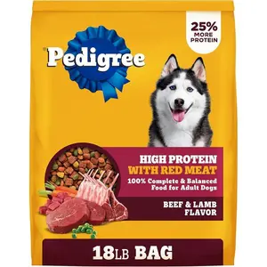 Pedigree Dry Dog Food for Adult Dogs, High Protein, Beef and Lamb Flavor, 18 lb. Bag
