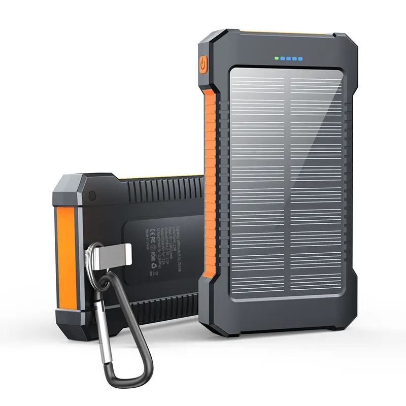 RETMSR 8000mAh High Capacity Chargeable Lithium Solar Power Bank Portable Charger - Dual USB, LED Flashlight, Water-Resistant, Clip - Smartphone Accessories for Outdoor Emergency Use with Protection for Bluetooth Earbuds, Micro Devices Reusable Energy But