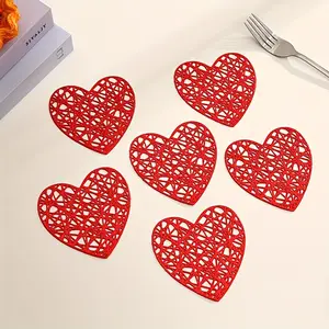 6pcs Creative Heart-Shaped Cup Coasters, Home Decor Table Mats, PVC Insulation Mats, Desk Small Cup Coasters, Coffee Slip-Resistant Cup Coasters – Festive Atmosphere Décor | Christmas