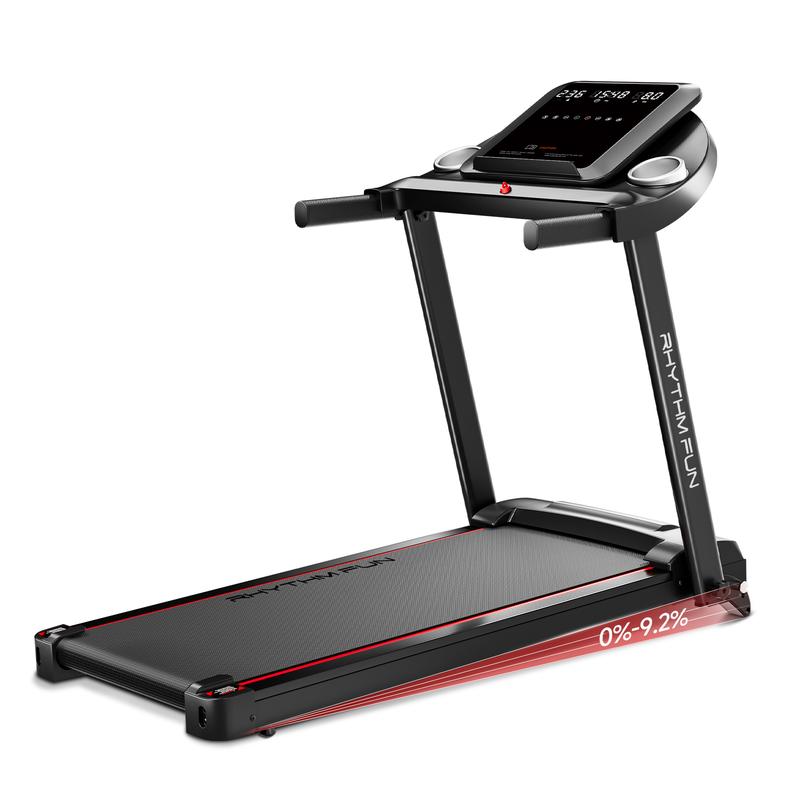 RHYTHM FUN 8 MPH Foldable Treadmill with Incline 300 lbs Capacity Running Machine 12 Pre-Installed Programs LED Display & App Control Multifunctional Walking Pad Multifunctional Workout Station  Home Fitness Equipment exercise equipment